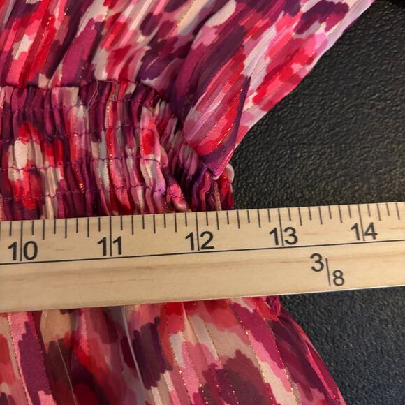 Zara Women's Dress Large Flounce Hem Elastic Waist Metallic Thread Printed Mini - Picture 5 of 9